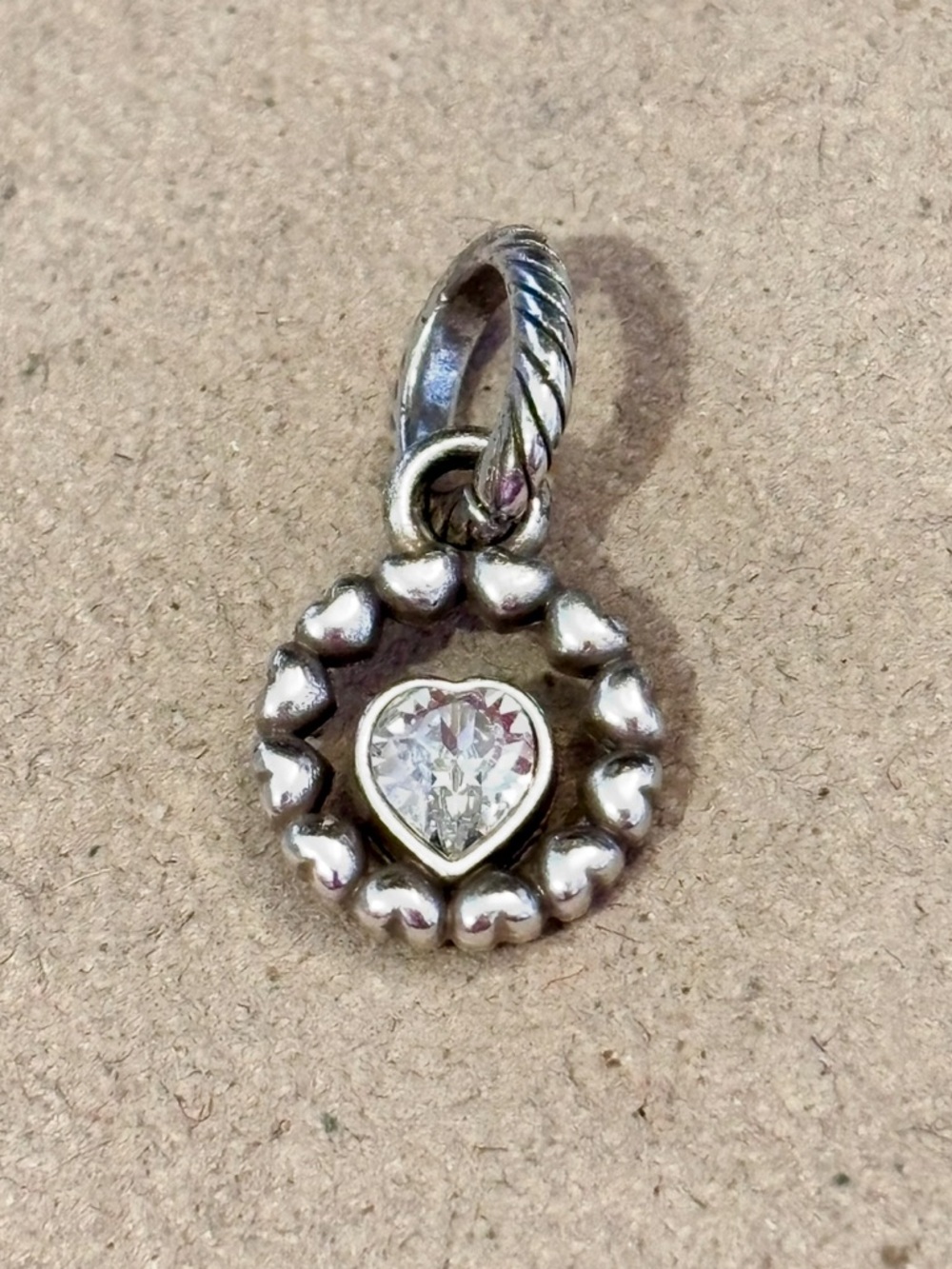 Brighton April Beaded Love charm Clear Diamond crystal heart in hearts Retired